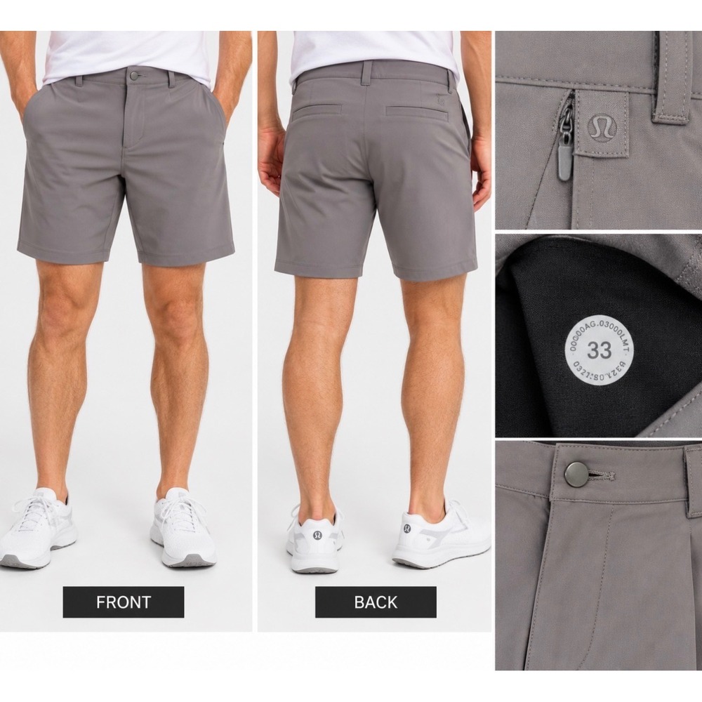 Lululemon Commission Short Warpstreme Grey Purple 33 Mens Chino Shorts 9 Inseam